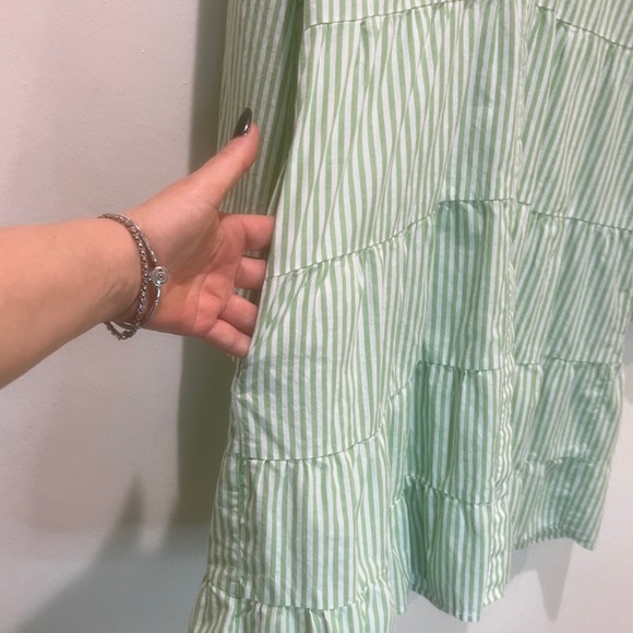Like New - OVERSIZED DRESS – Green & White STRIPED With POCKETS – Size MEDIUM - Picture 7 of 8